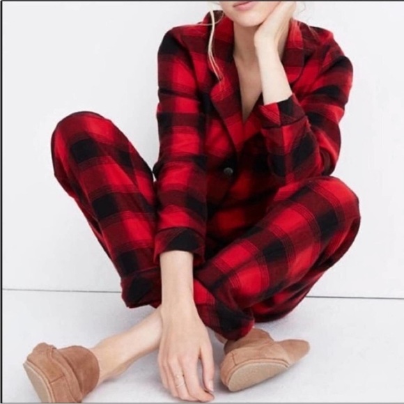 MADEWELL Buffalo check red and black long sleeve flannel PJ set XS - Picture 4 of 13